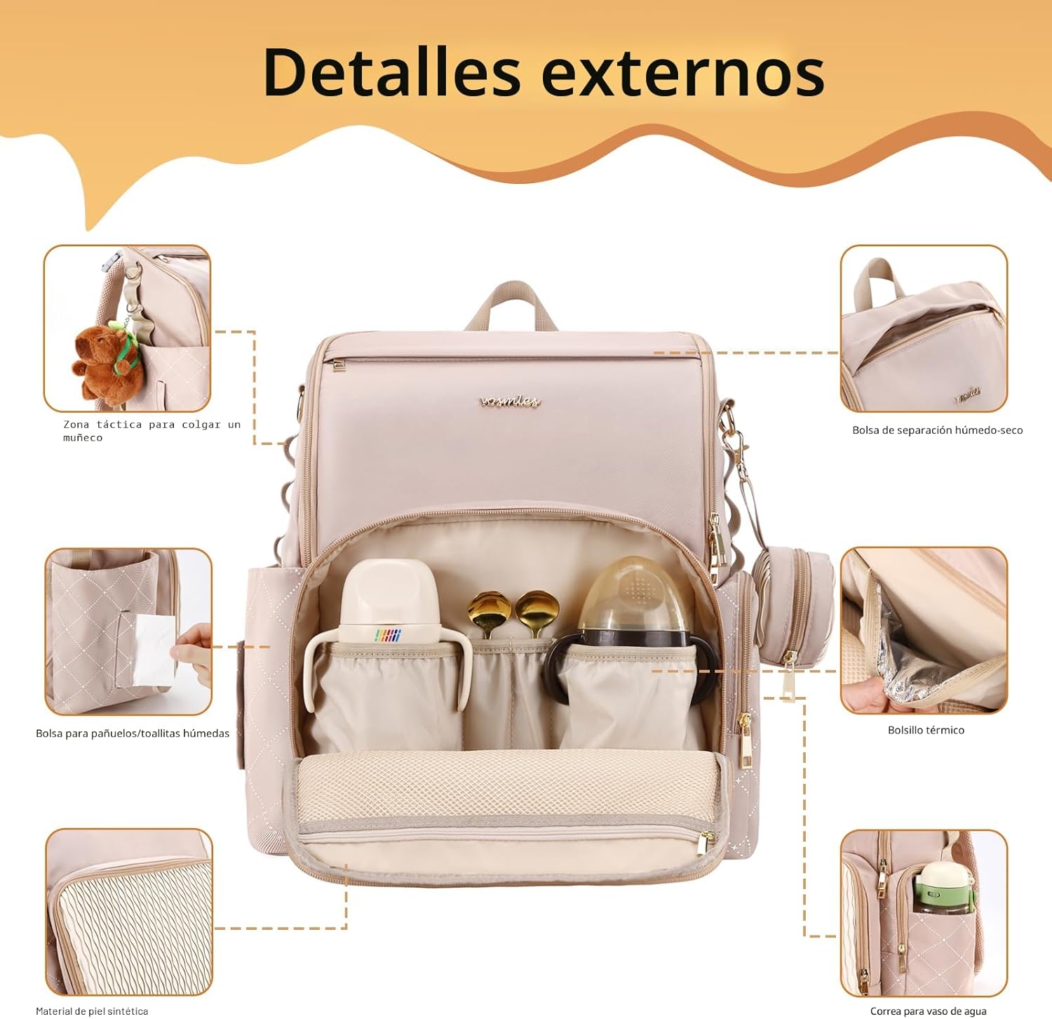 vosmles Elegante bolsa de pañales para bebé, bolsa de bebé con camb...
