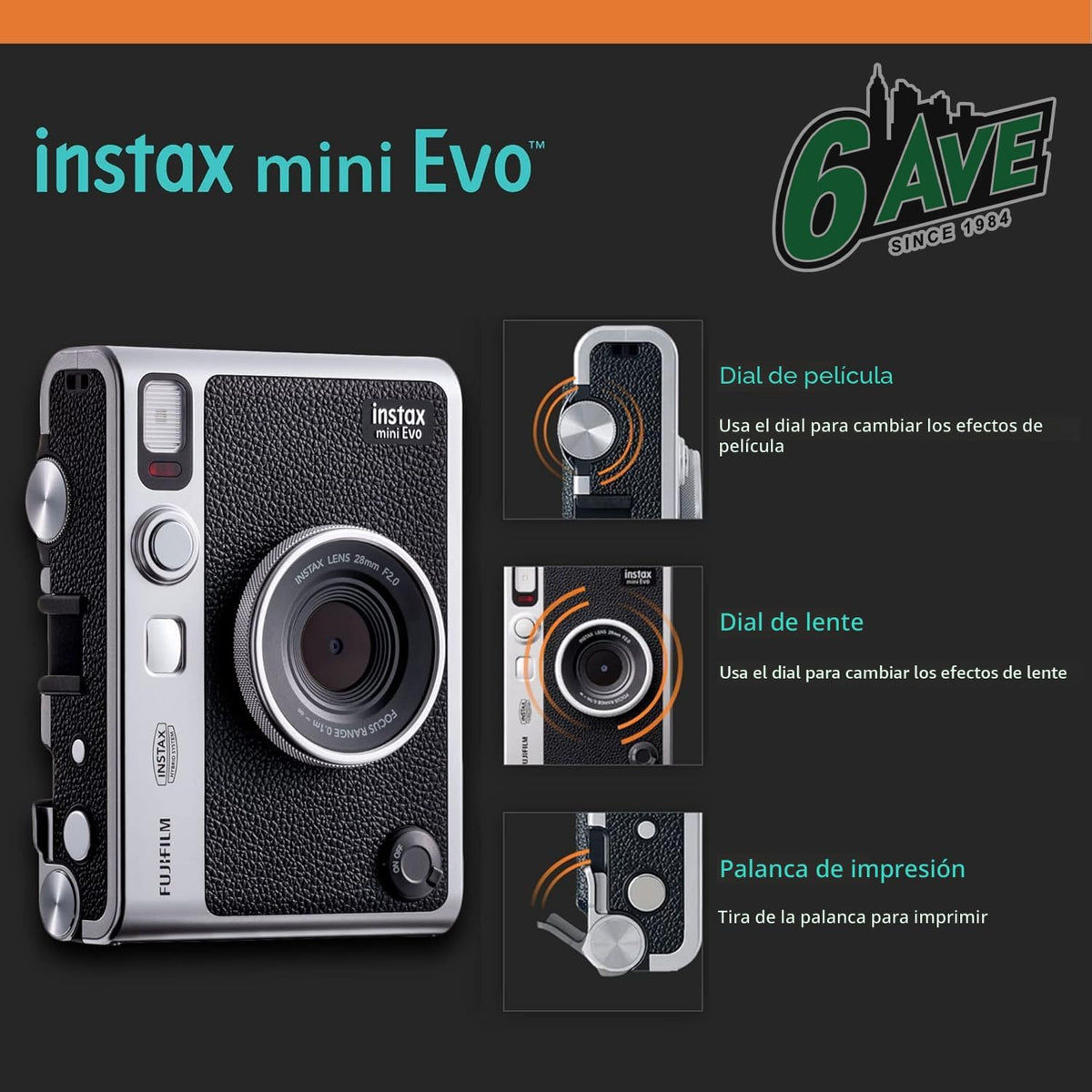 Fujifilm Instax Mini EVO Hybrid Cámara instantánea (marrón) con paq...