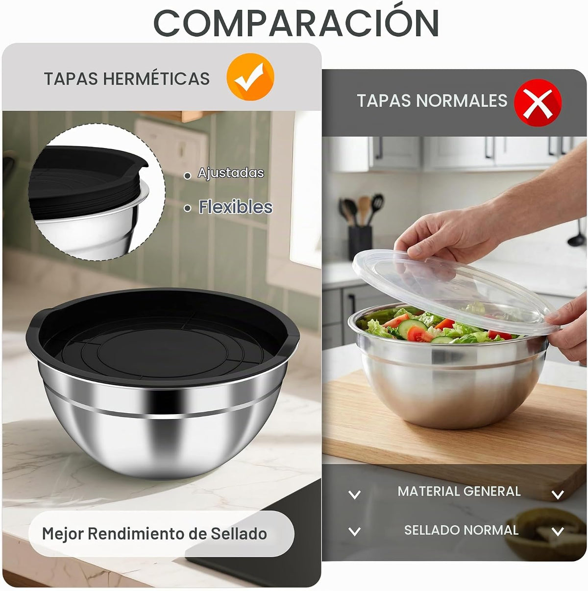 HaWare Tazones para mezclar con tapas herméticas, 6 cuencos de ensa...