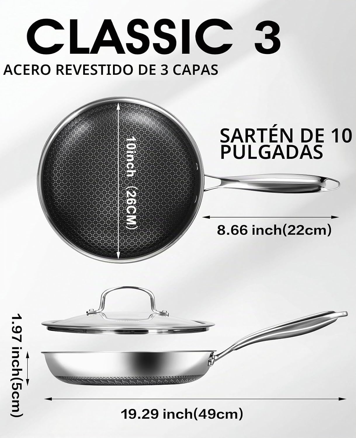 USELUCK - Sartenes híbridos antiadherentes con tapa de vidrio, sart...