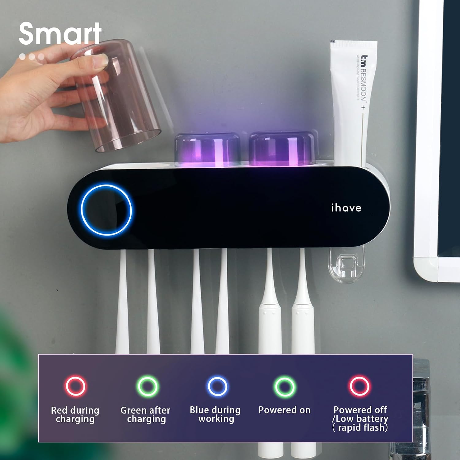 iHave Soportes para cepillos de dientes eléctricos de pared con 3 v...