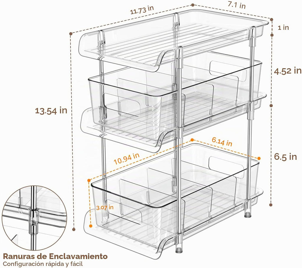 Juego de 2 organizadores de baño transparentes de 3 niveles con div...