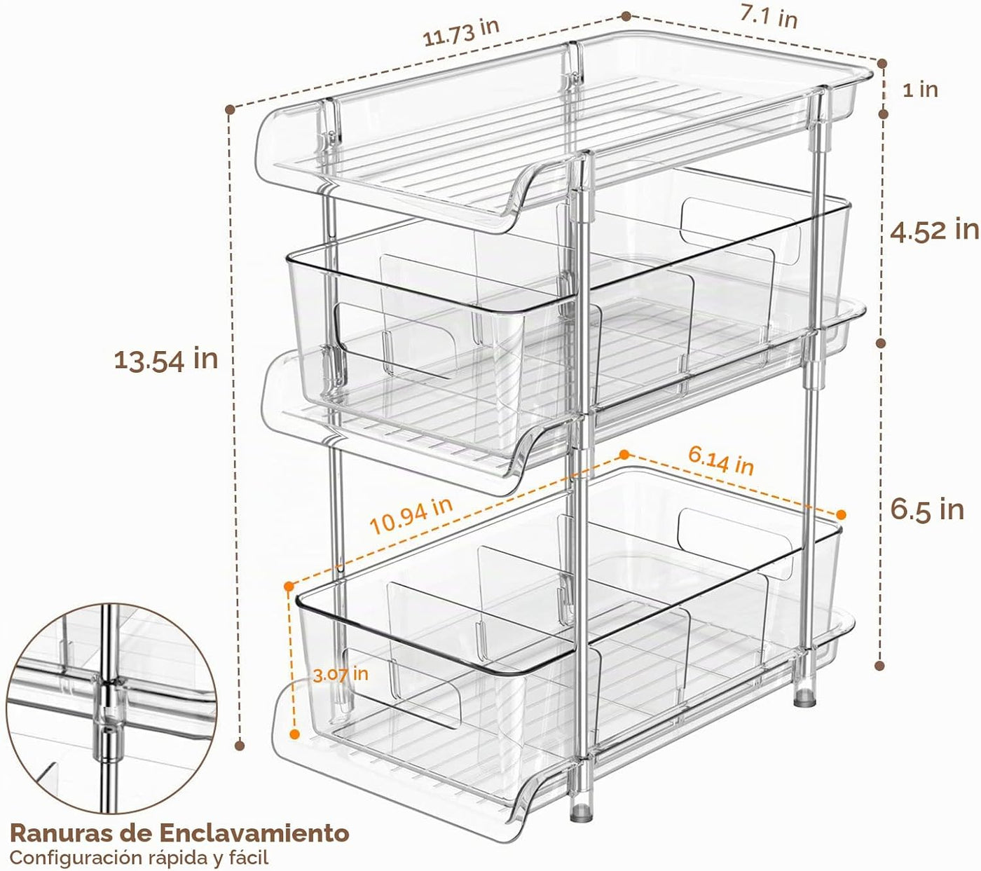 Juego de 2 organizadores de baño transparentes de 3 niveles con div...