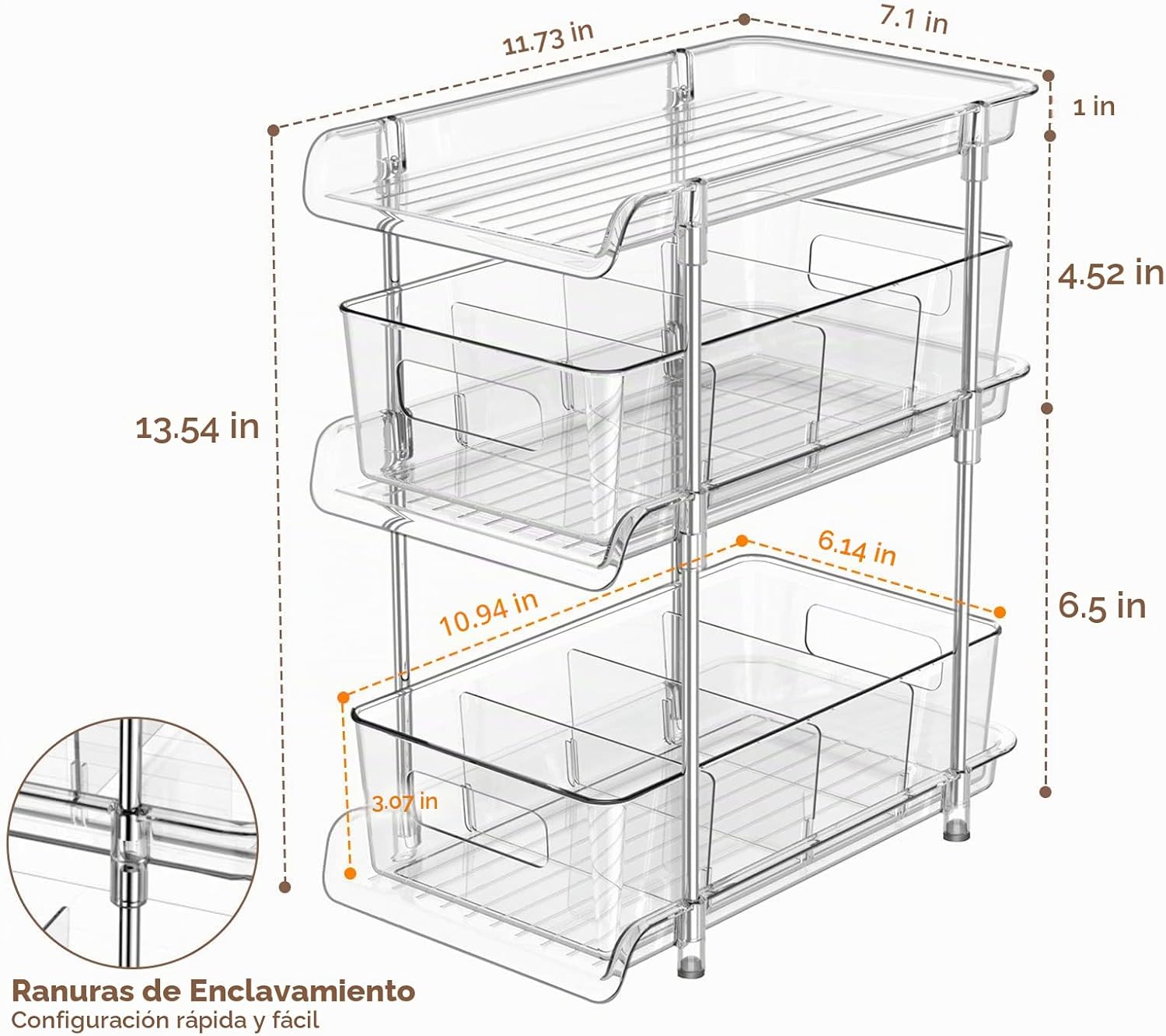 Juego de 2 organizadores de baño transparentes de 3 niveles con div...