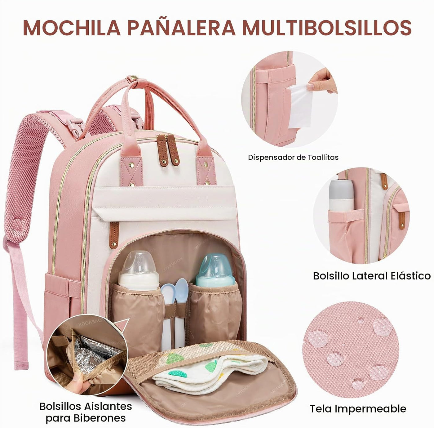 LOVEVOOK Mochila para Pañales, Bolsa de Bebé con Cambiador, Mochila...