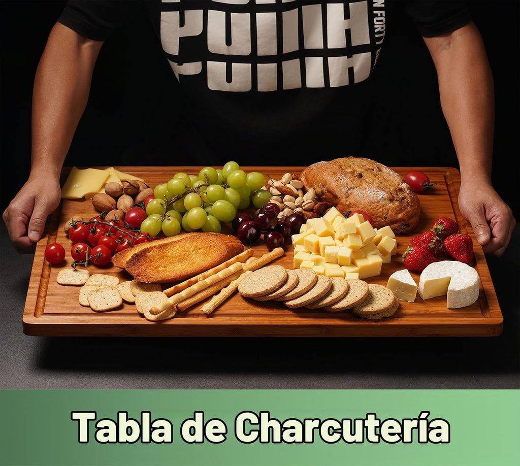 Tablas de cortar de bambú de 24 x 18 pulgadas, bandeja para servir...