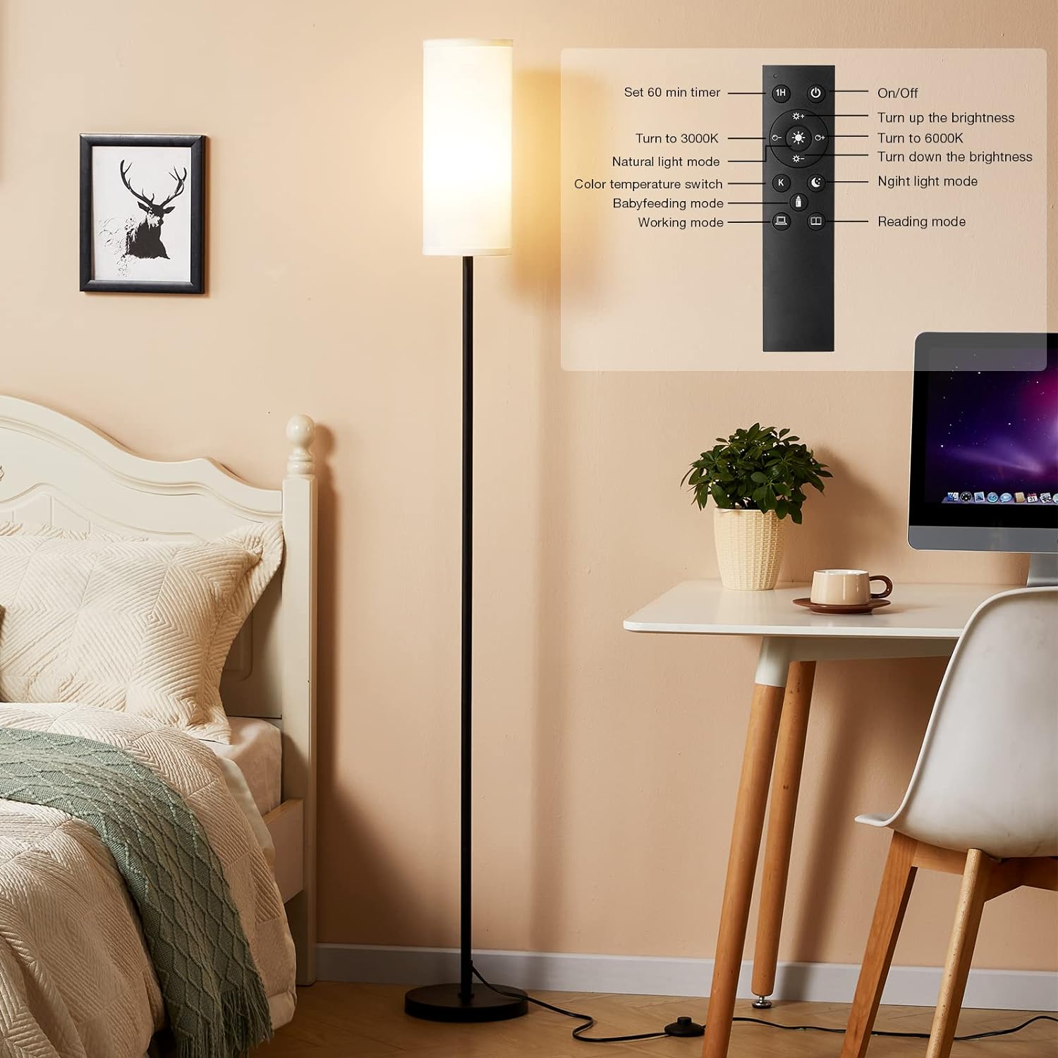 Ambimall - Lámpara de pie moderna para sala de estar, dormitorio y...