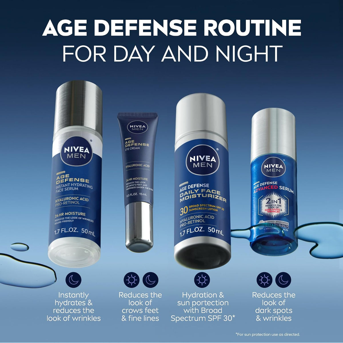 NIVEA MEN Age Defense - Suero facial hidratante instantáneo para pi...