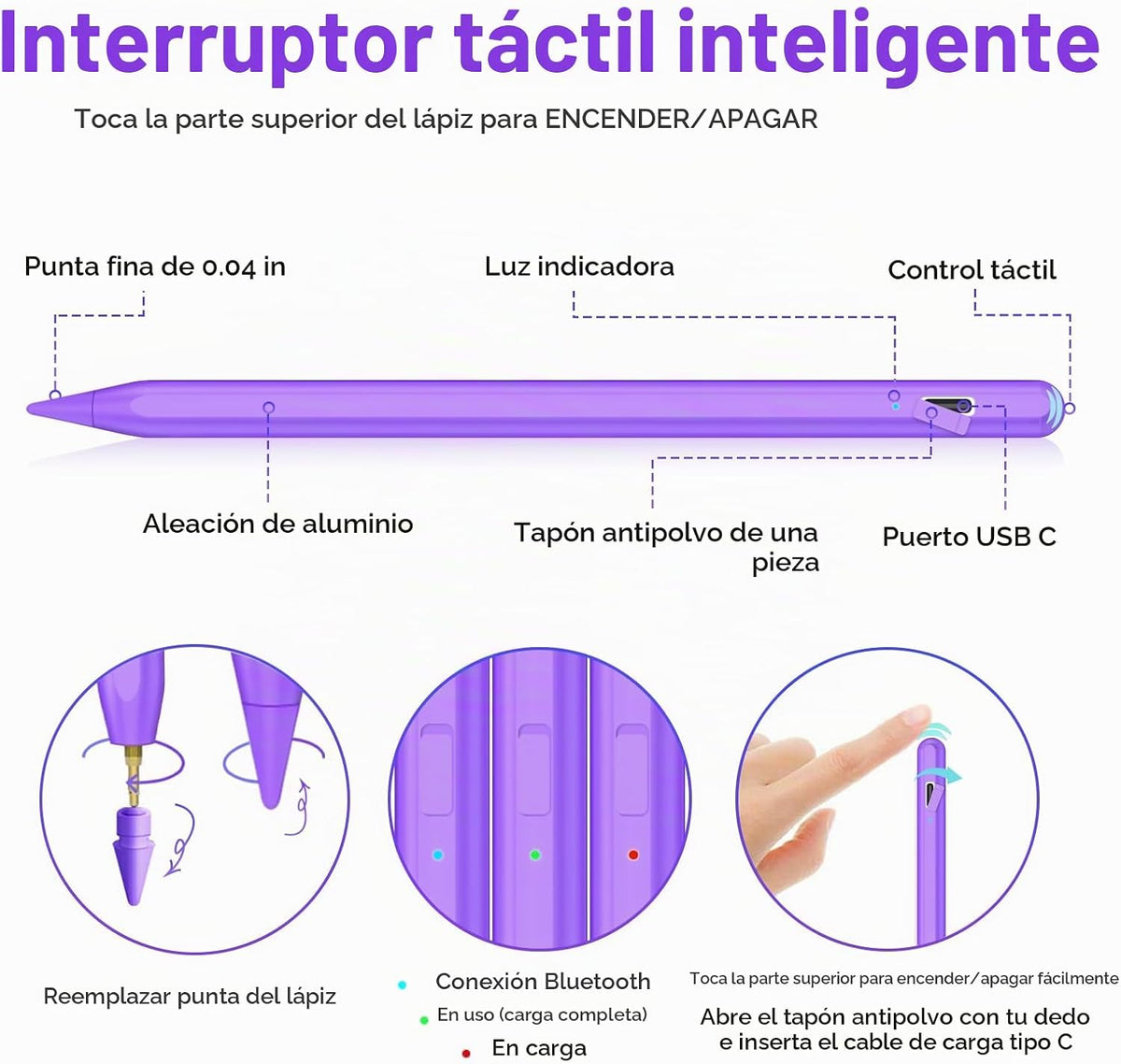 Lápiz óptico para iPad 2018-2026 con rechazo de palma, Apple Pencil...