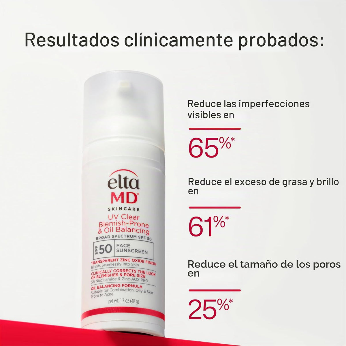 Protector solar facial transparente UV EltaMD con óxido de zinc, si...