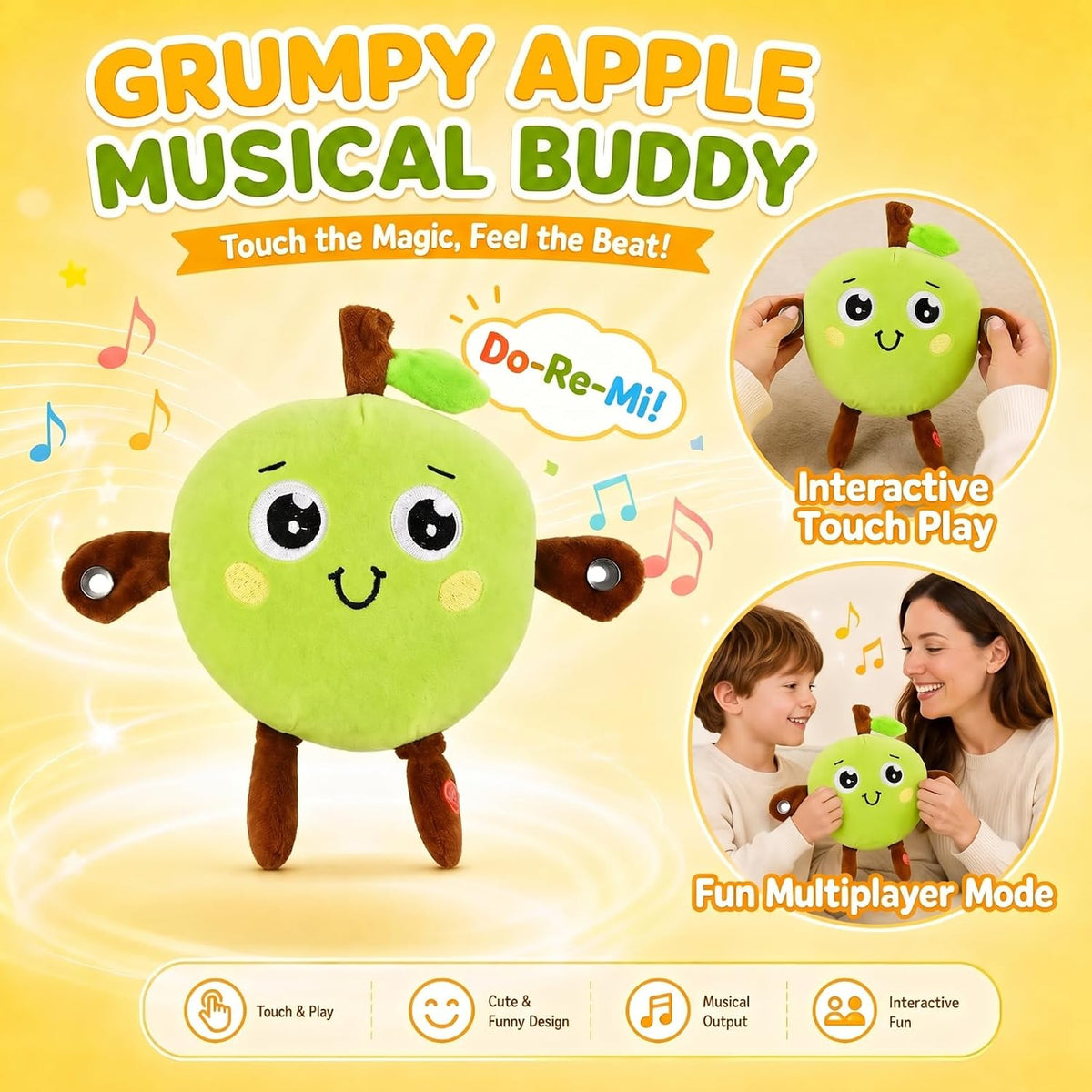 DoddyFun Juguetes sensoriales musicales, juego interactivo de peluc...