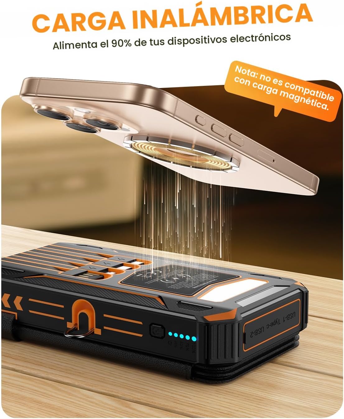 SOARAISE Banco de energía solar 48000mAh cargador portátil inalámbr...