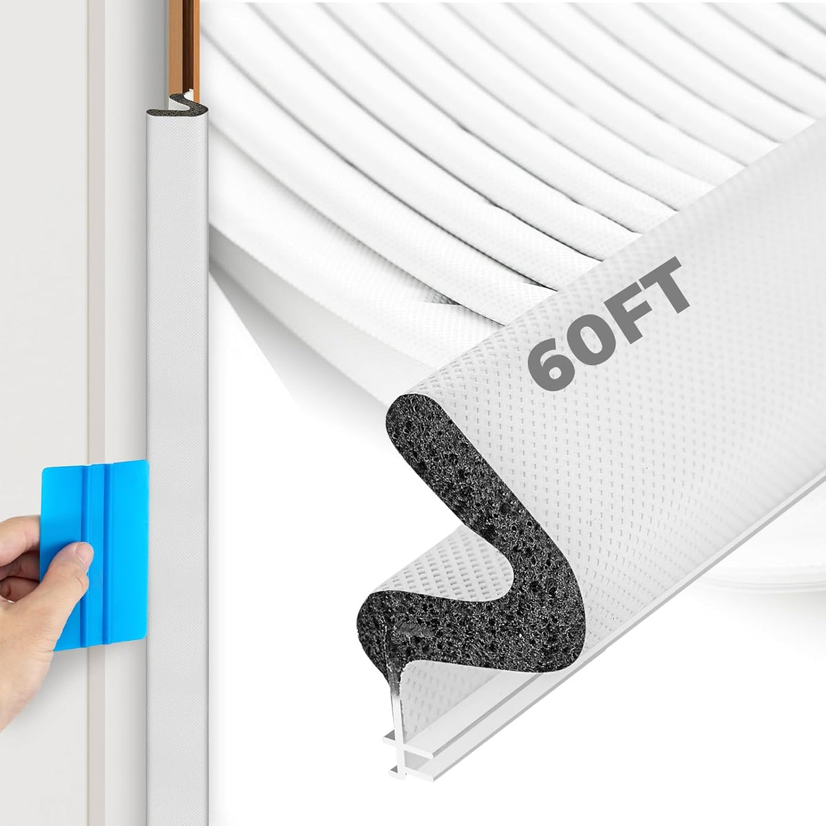 Sello de puerta burlete para puerta, tira de espuma de 60 pies para...