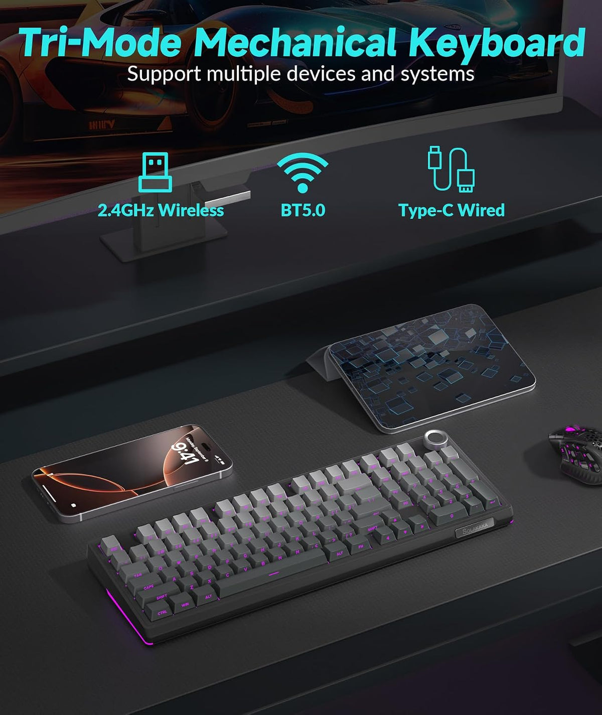 SOLAKAKA KI99 Pro Teclado mecánico inalámbrico 96% teclado RGB para...