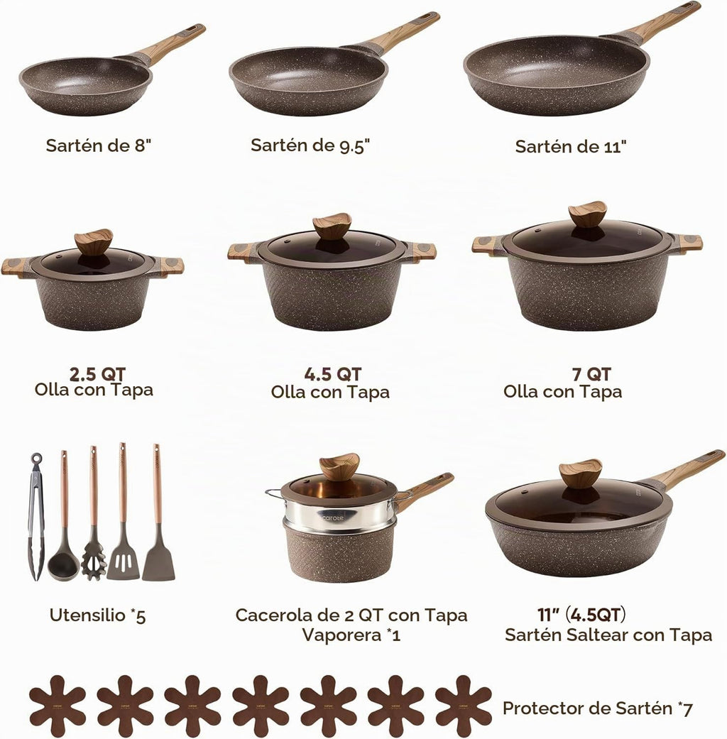 CAROTE Juego de 26 ollas y sartenes, juegos de utensilios de cocina...