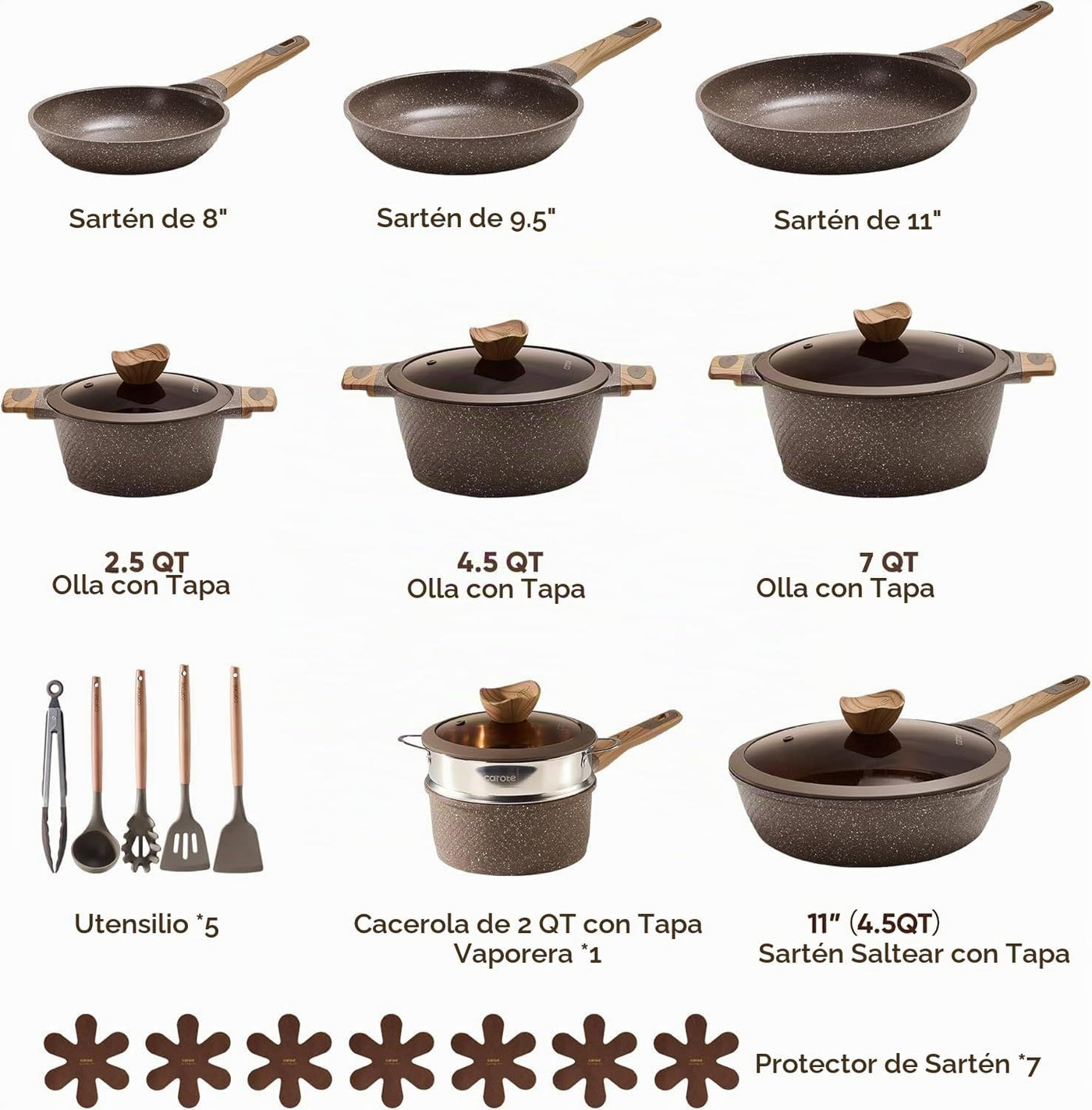 CAROTE Juego de 26 ollas y sartenes, juegos de utensilios de cocina...