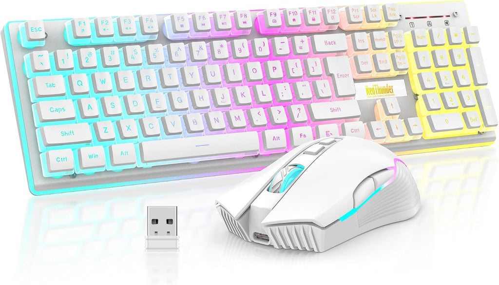RedThunder K10 Combo de teclado y mouse inalámbricos para juegos, b...