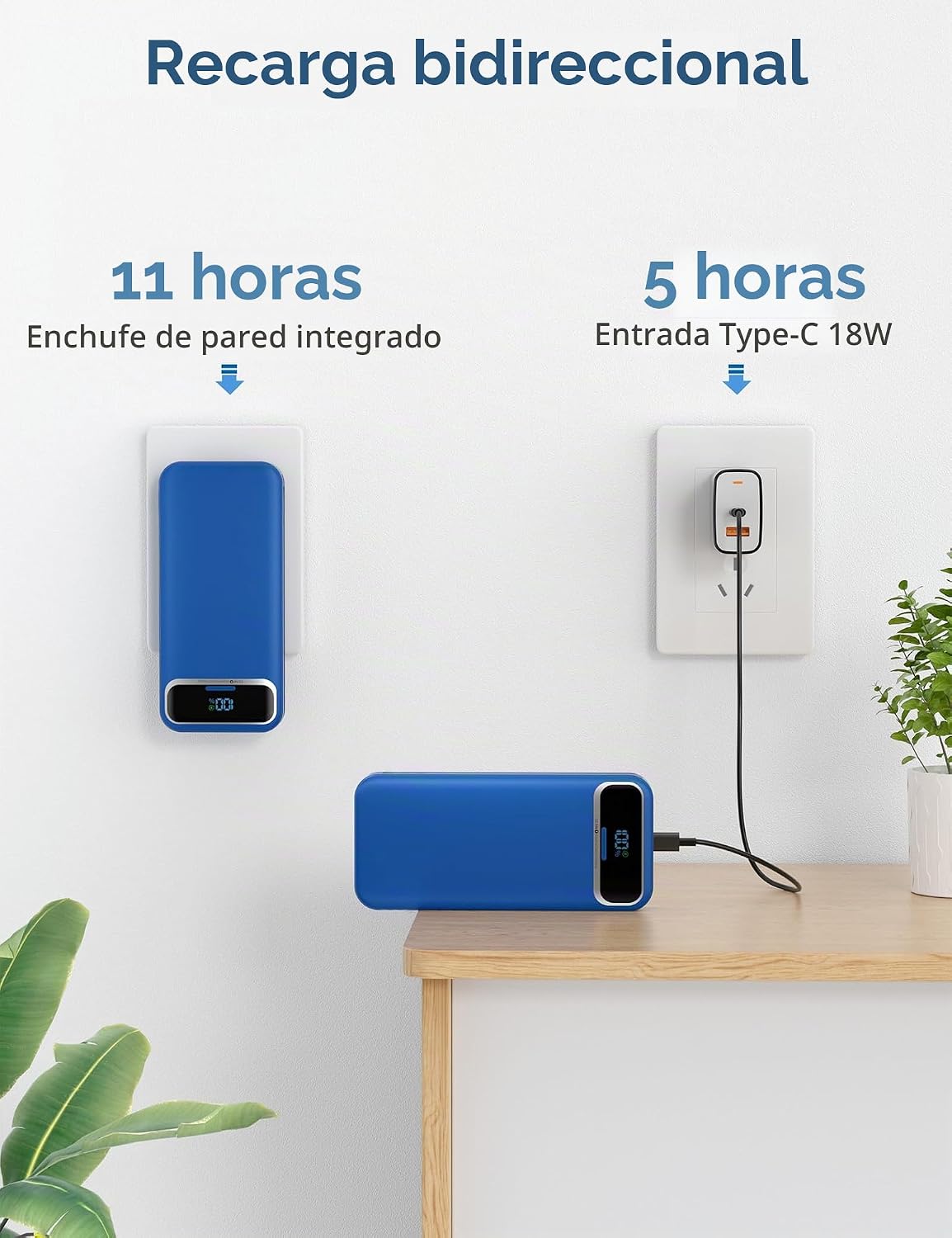 aonidi Cargador portátil de 20000 mAh con cables integrados y enchu...