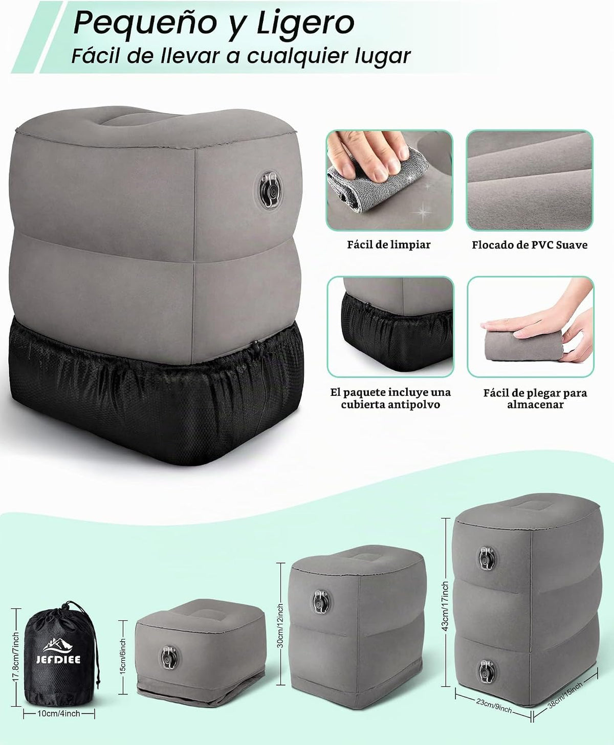 JefDiee Almohada inflable para reposapiés, cama de avión para niños...