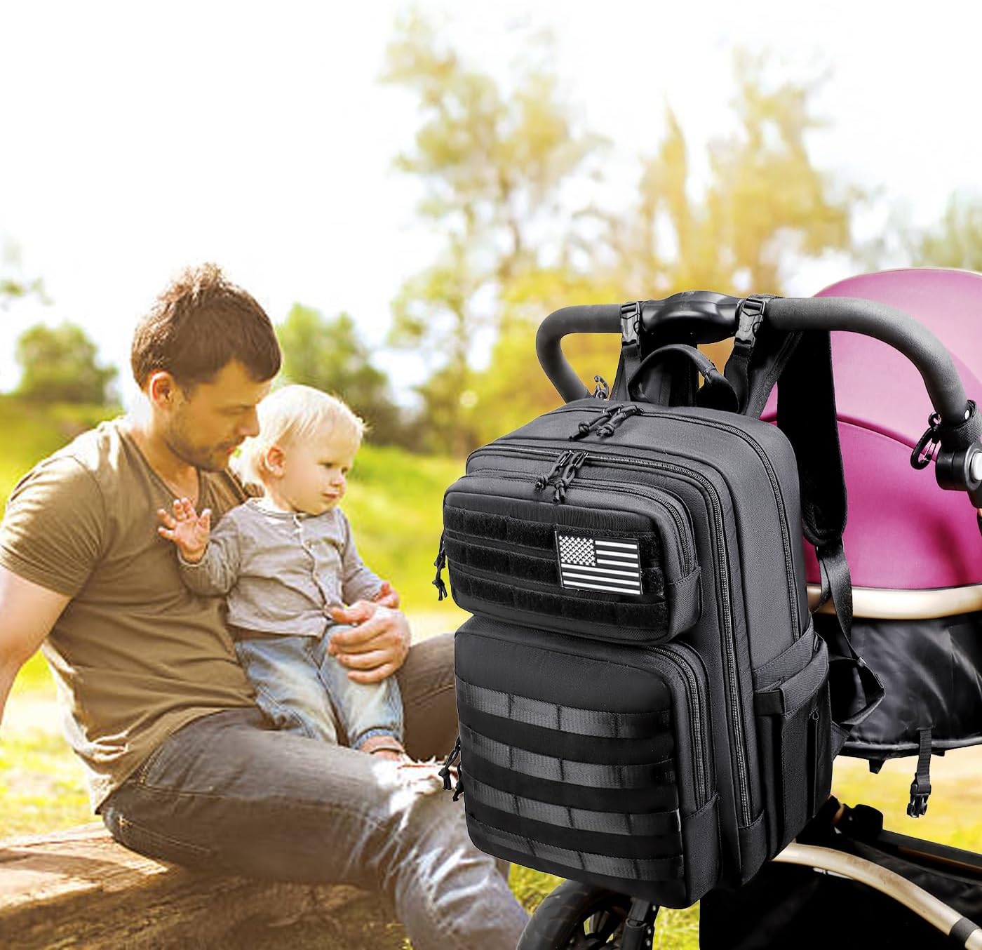 LORADI Mochila grande para pañales para papá, estilo táctico, color...