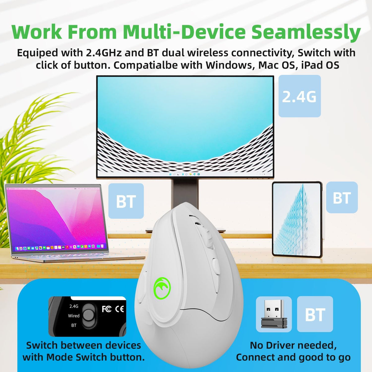 IFYOO Ratón ergonómico vertical inalámbrico recargable RGB de 2.4G...