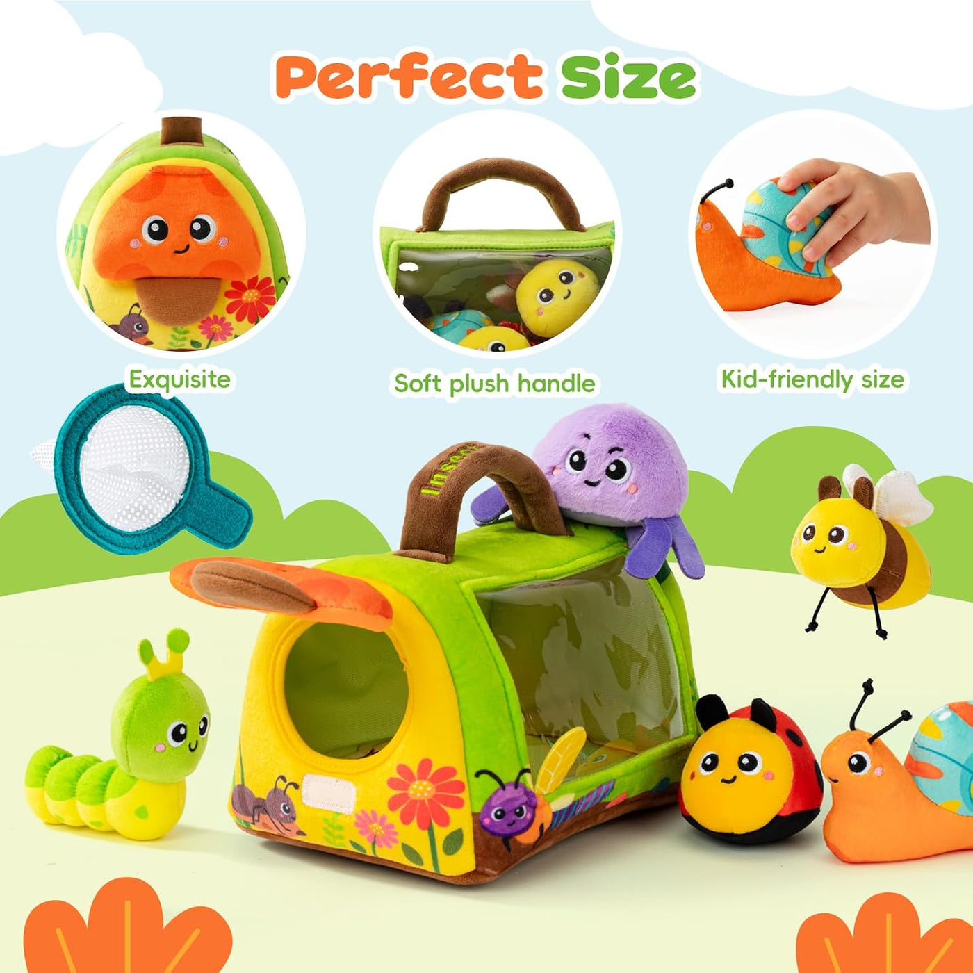 obnobm Insect House - Juego de juguetes de peluche con sonajero, ch...