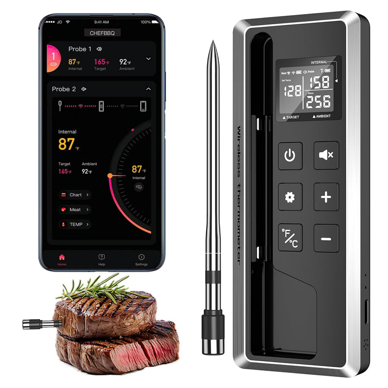 Termómetro inalámbrico para carne con temporizador inteligente y co...