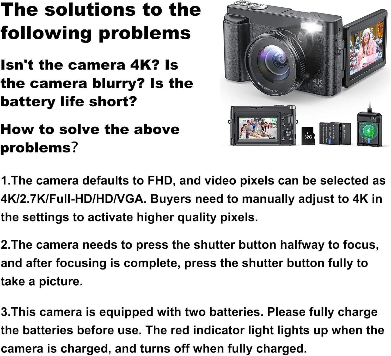 Cámara digital 4K para fotografía y video, cámara de videoblogs de...