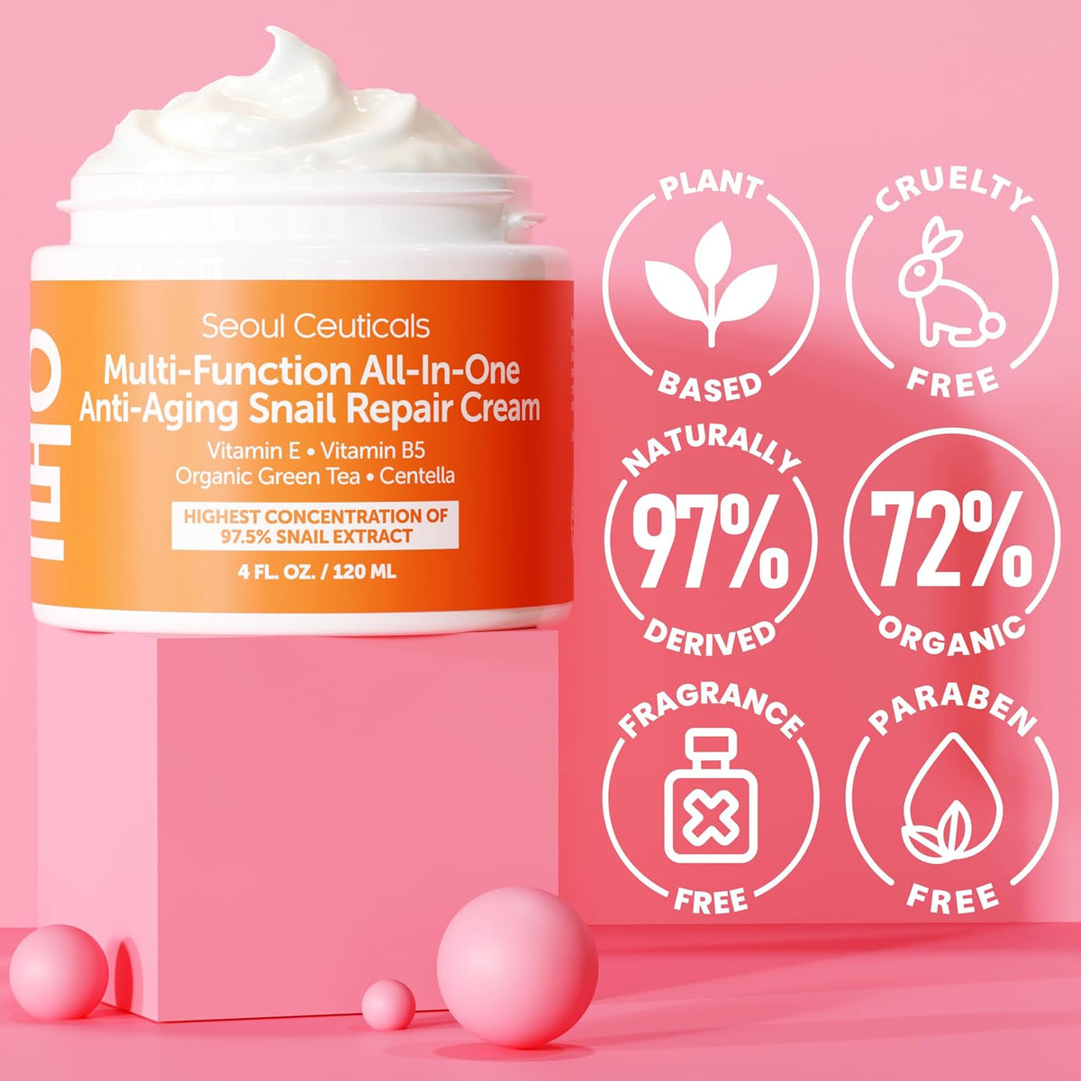 SeoulCeuticals 97% Snail Mucin Crema hidratante facial coreana para...