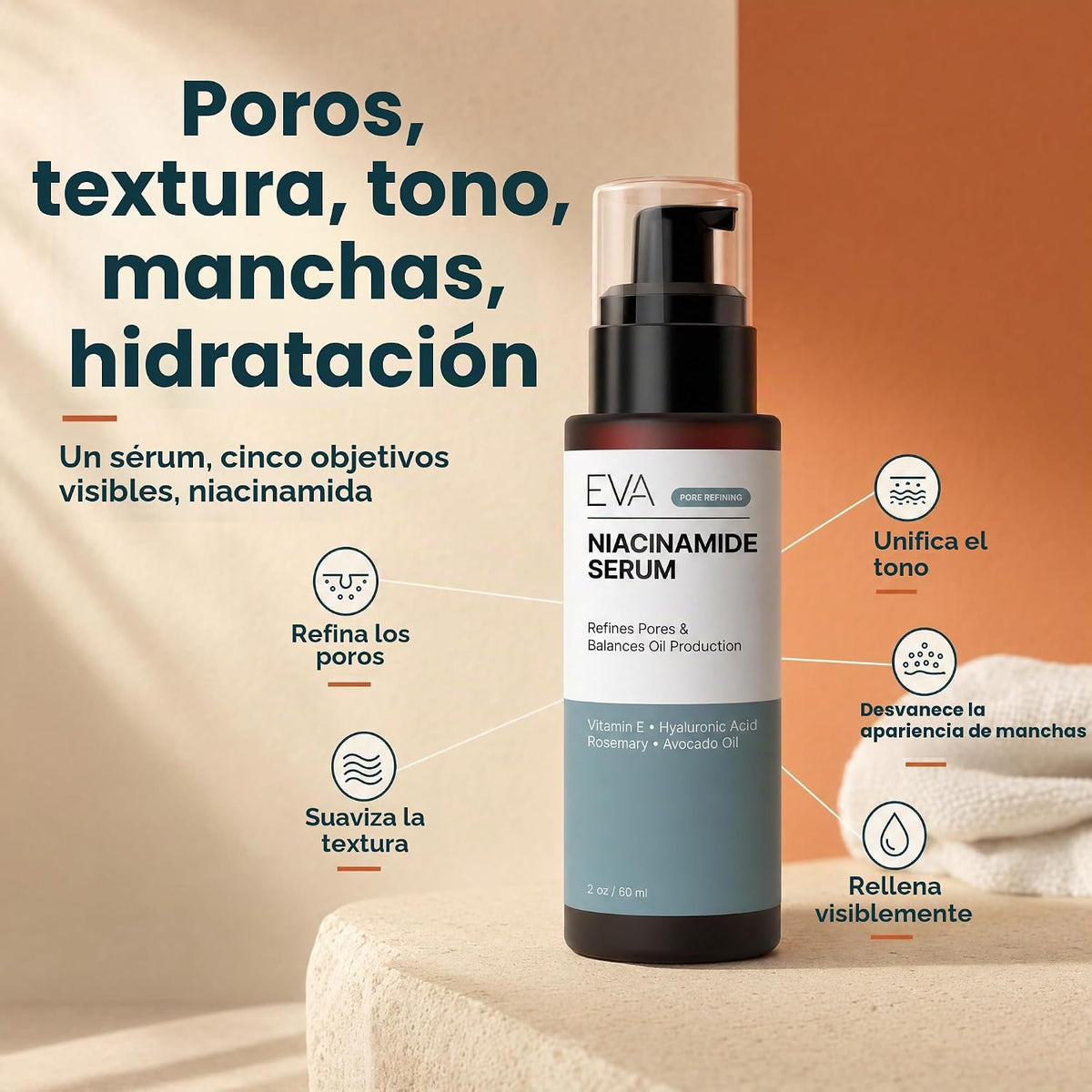 Suero Eva Naturals con vitamina B3 5 % niacinamida (2 oz), benefici...
