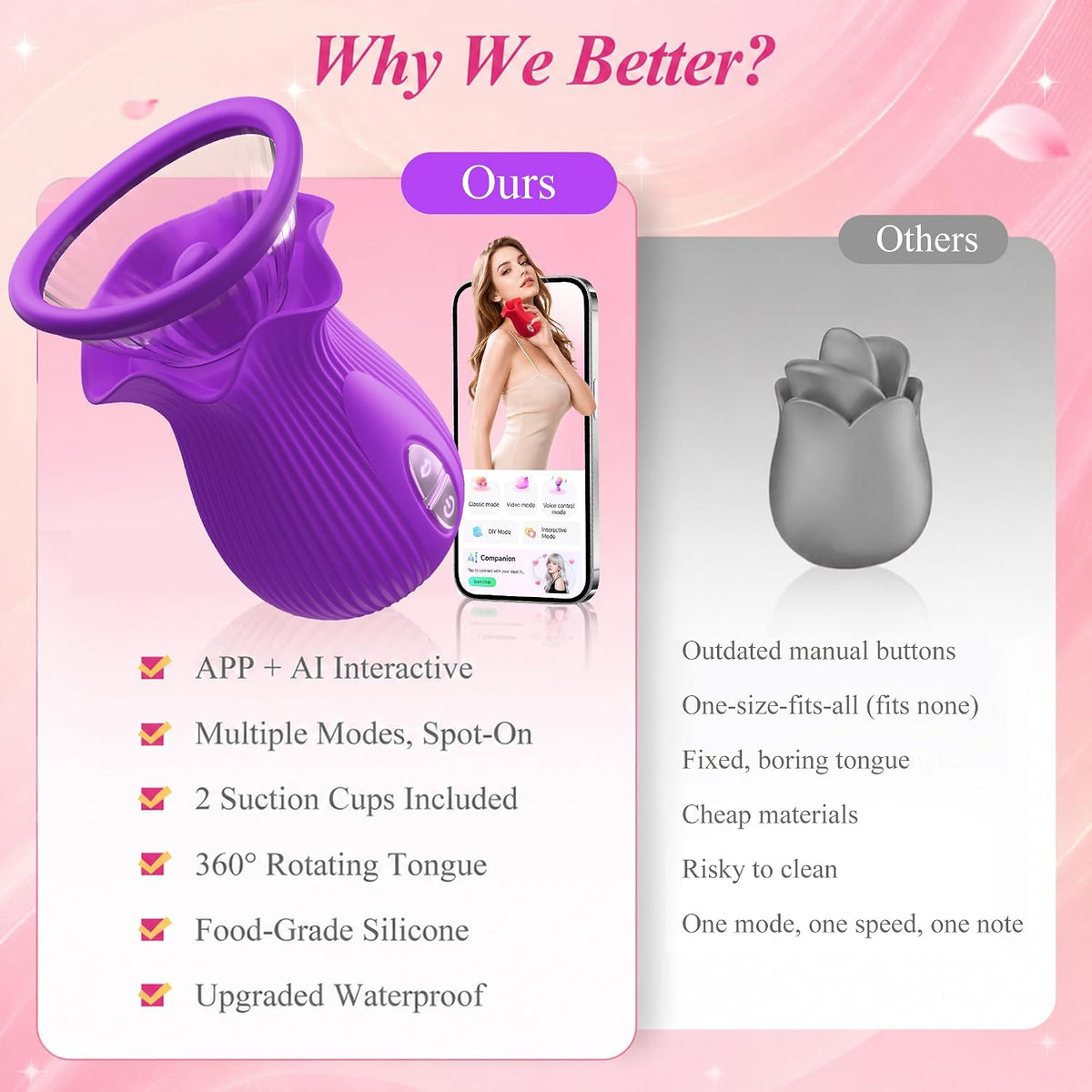 Juguete vibrador de rosa para mujer, juguetes sexuales AI Sync con...