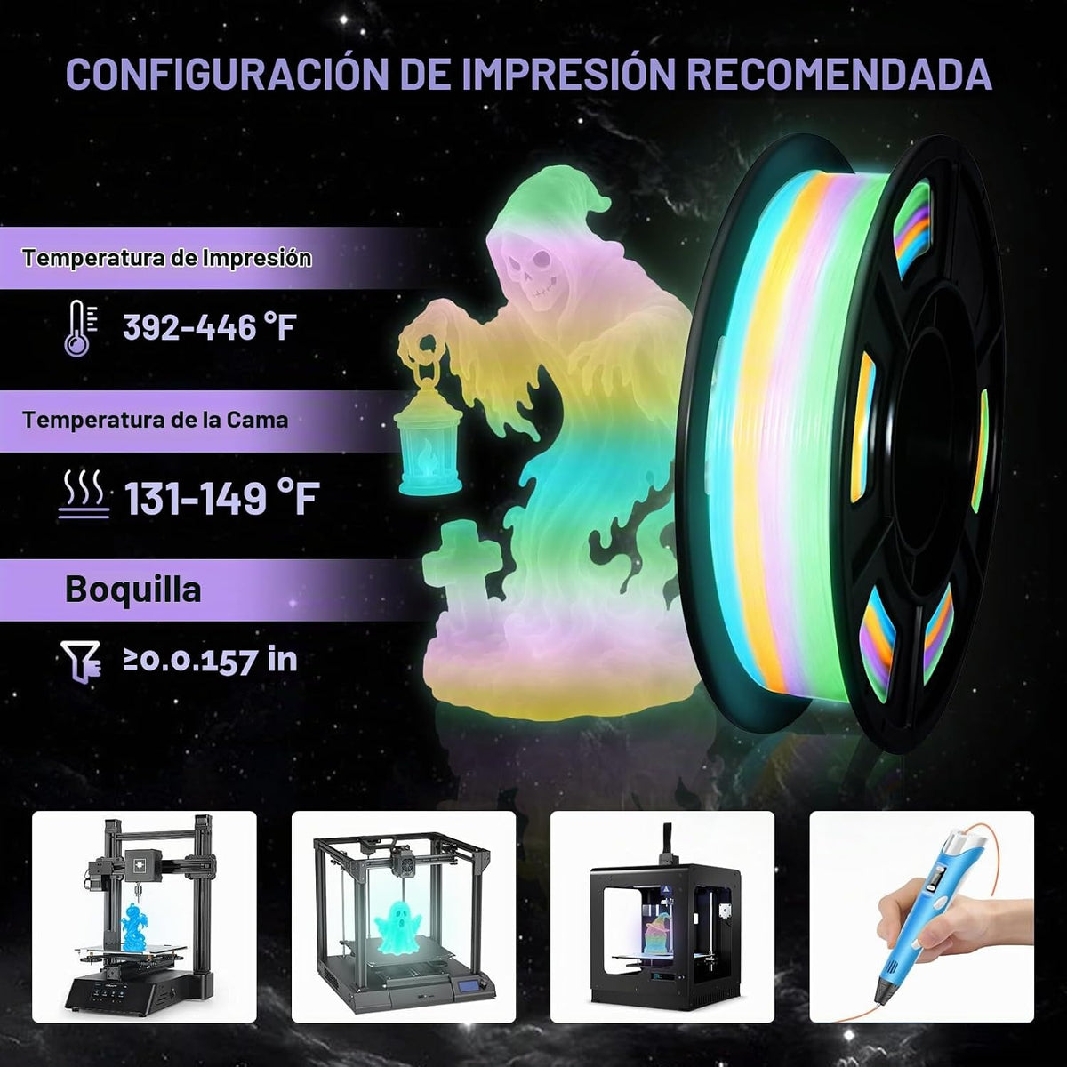 Colourbing Filamento de impresora 3D PLA+ que brilla en la oscurida...
