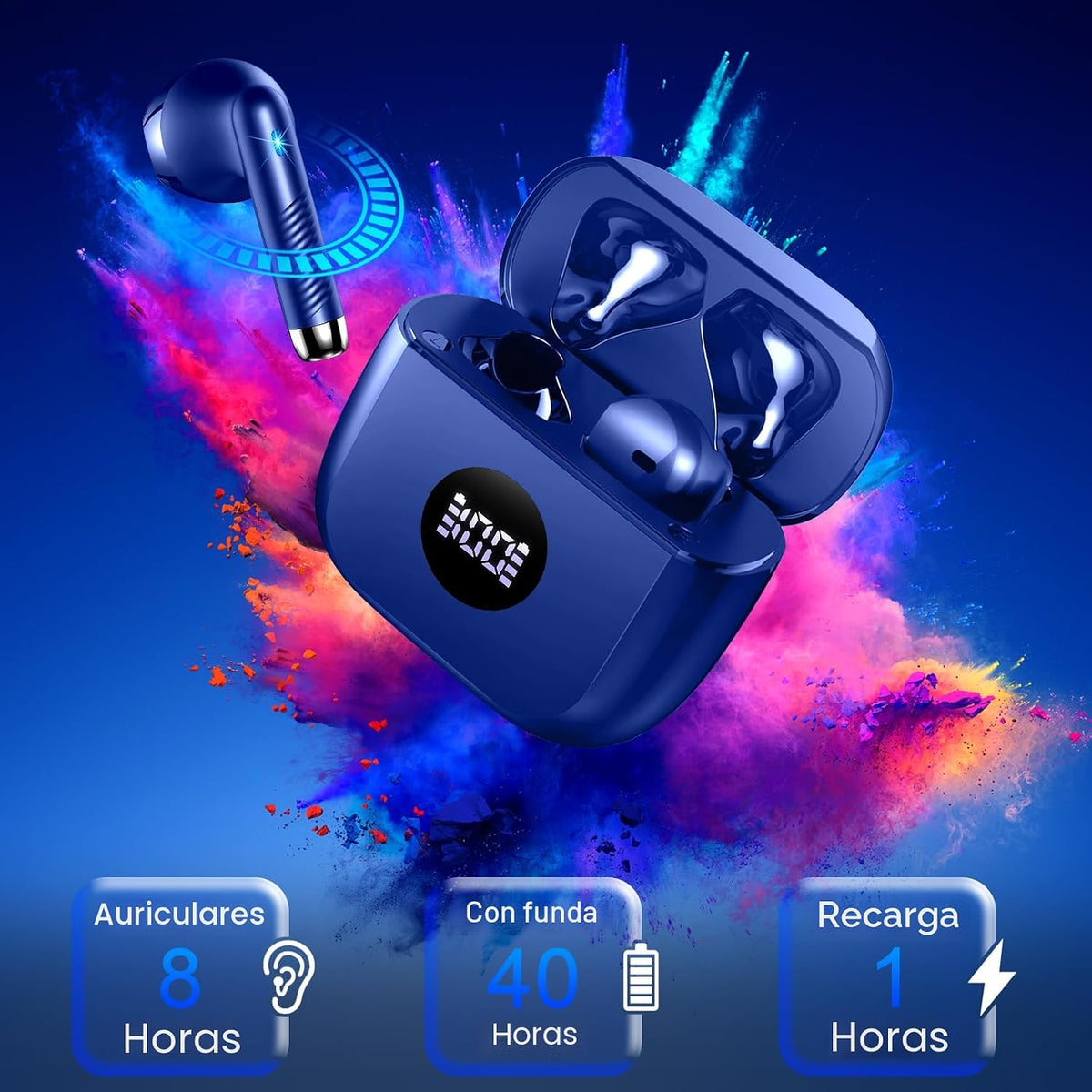 Auriculares inalámbricos, Bluetooth 5.4, auriculares con pantalla L...