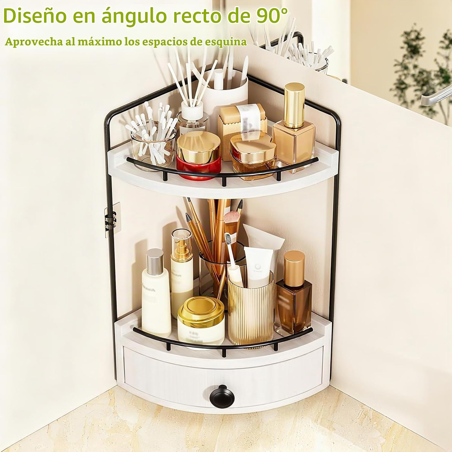 Naeqieo Organizador esquinero de 2 niveles con cajón, color blanco...