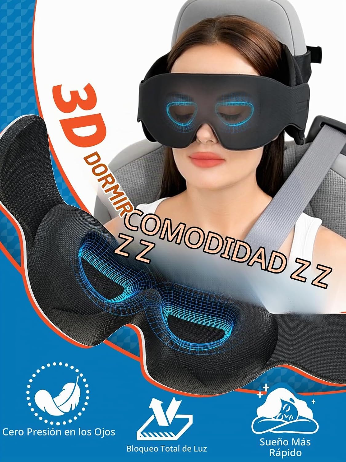 Almohada de viaje Sarisun, almohada de viaje para coche con máscara...