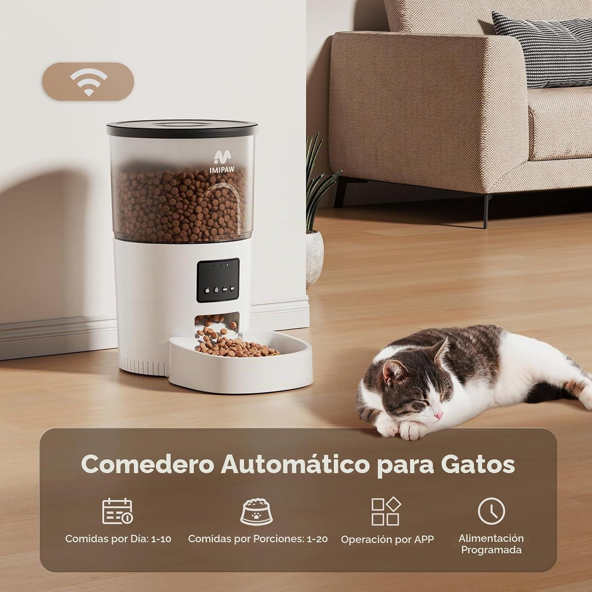 IMIPAW Alimentador Automático para Gatos 5G WiFi y Dispensador de A...