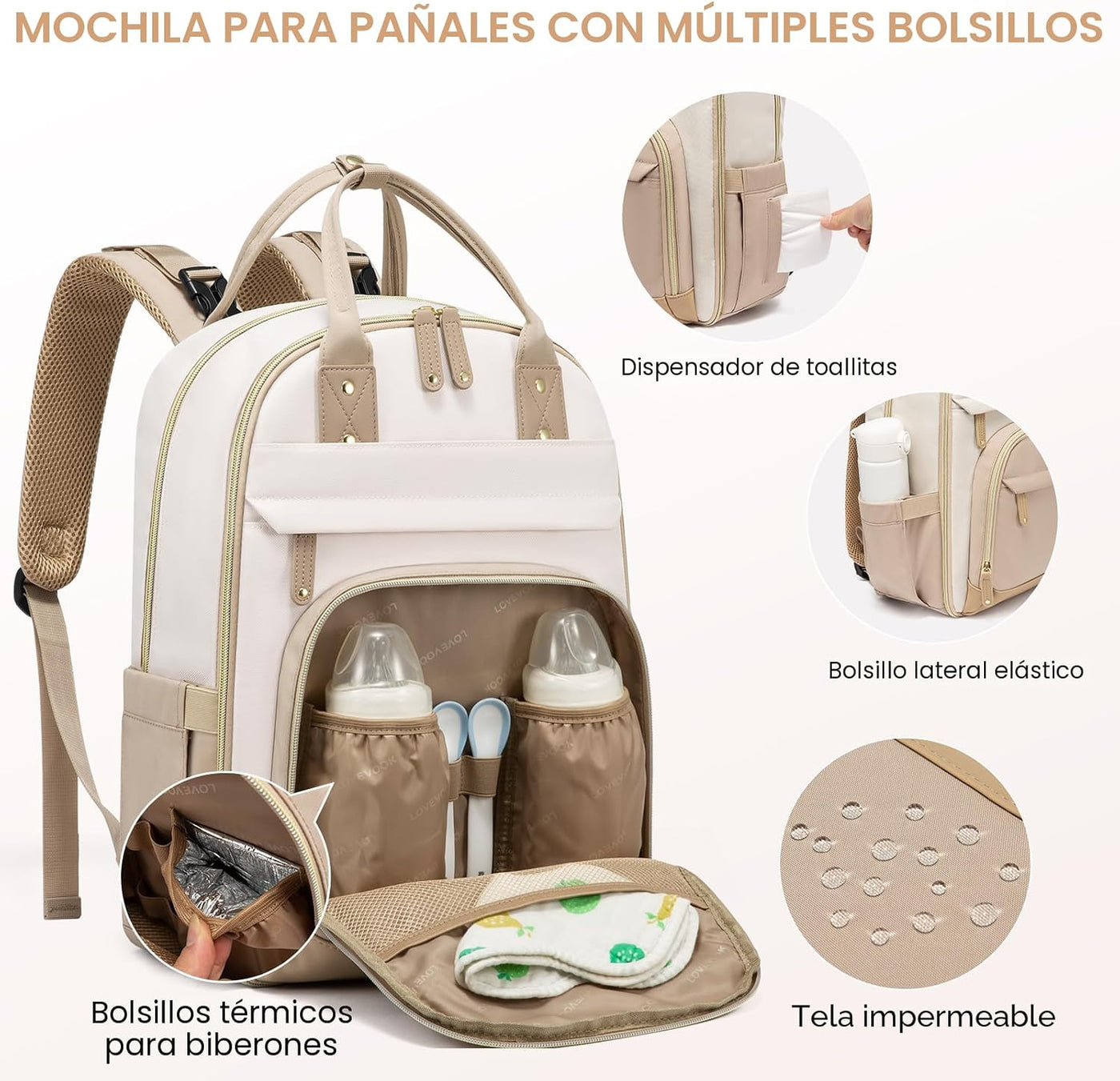 LOVEVOOK Mochila para Pañales, Bolsa de Bebé con Cambiador, Mochila...