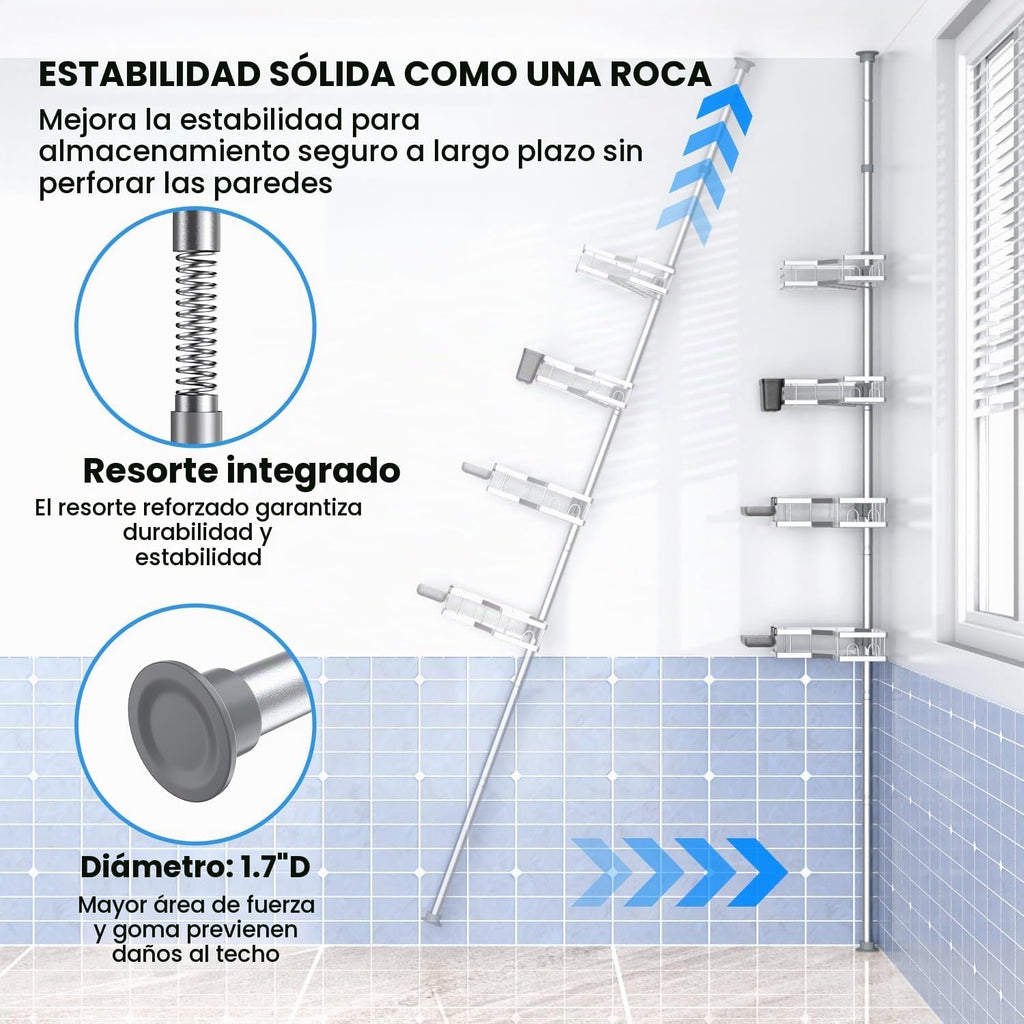 Poste de tensión ajustable para carrito de ducha: estantes de baño...