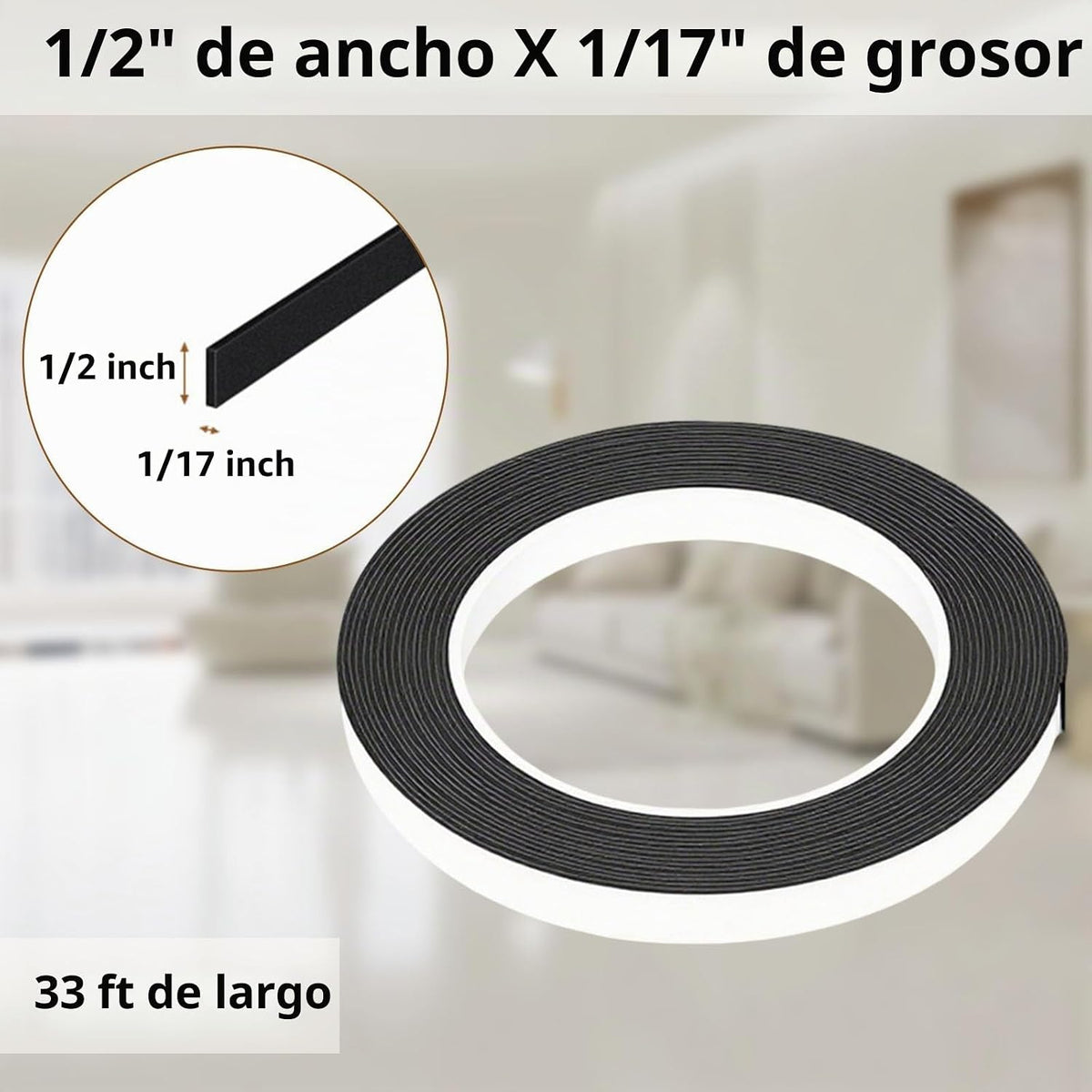 Sello de puerta de 1\/2 pulgada de ancho y 1\/17 pulgadas de grosor...