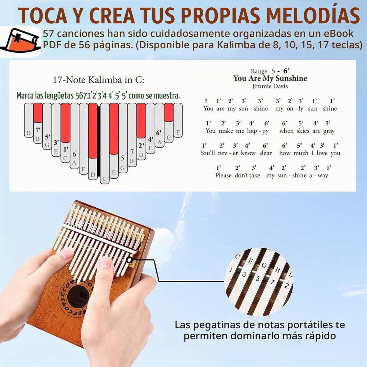 Kalimba - Piano de pulgar portátil de 17 teclas, regalo para adulto...