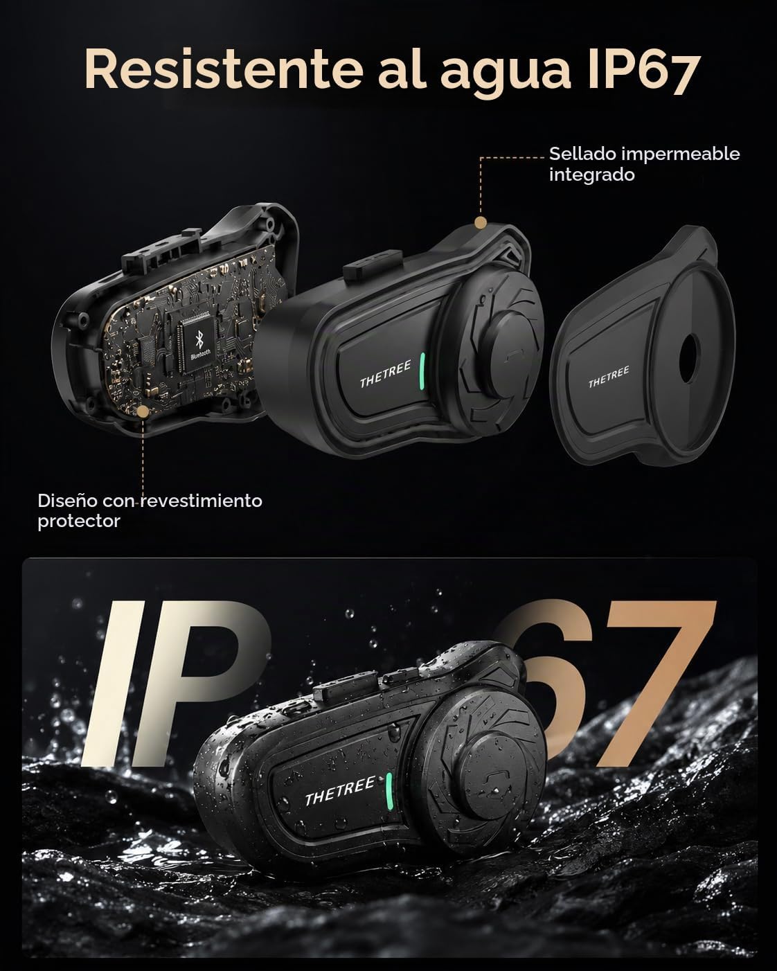 THETREE X2 - Auriculares Bluetooth para motocicleta V5.4 estéreo de...