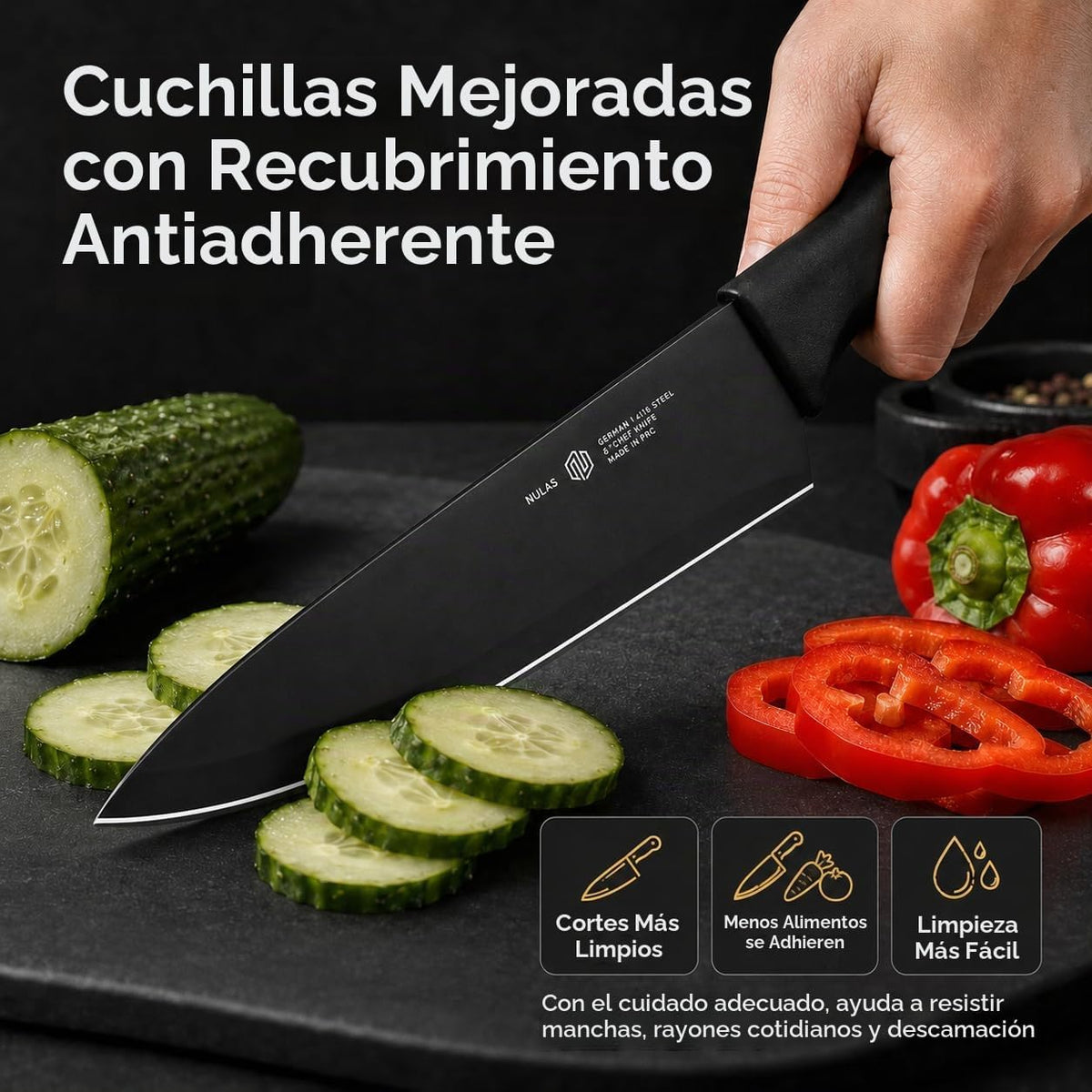 NULAS Juego de bloques de cuchillos de cocina de 19 piezas con afil...