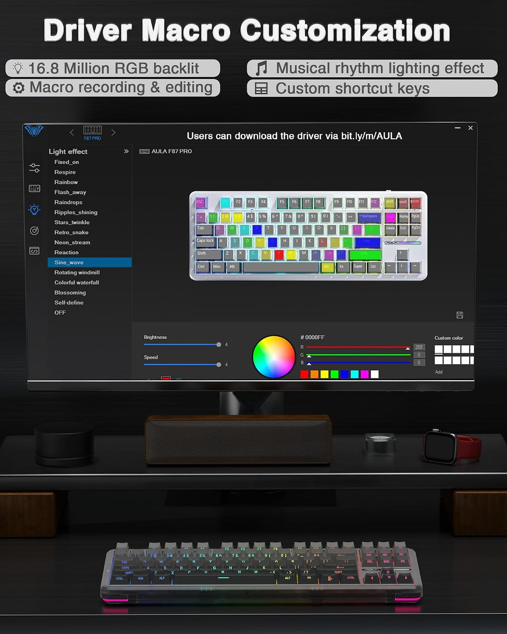 Teclado mecánico inalámbrico AULA F87 Pro, teclado personalizado in...