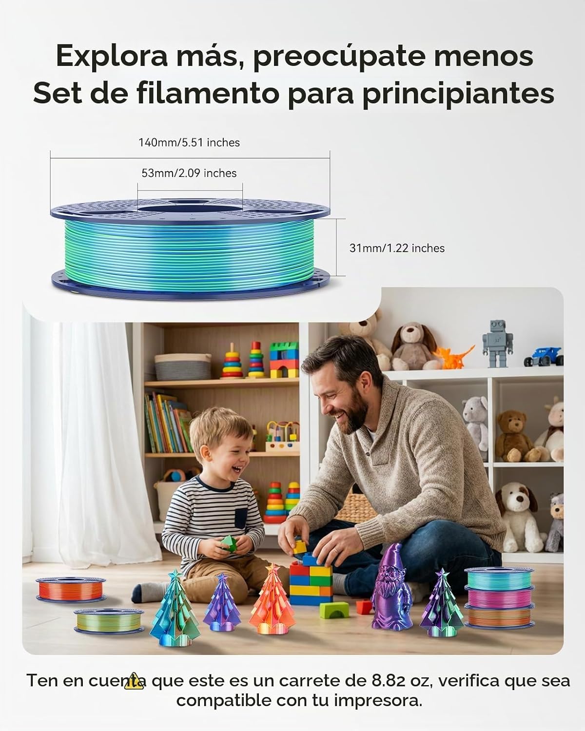 SUNLU - Filamento de ácido poliláctico de triple color de seda de 0...