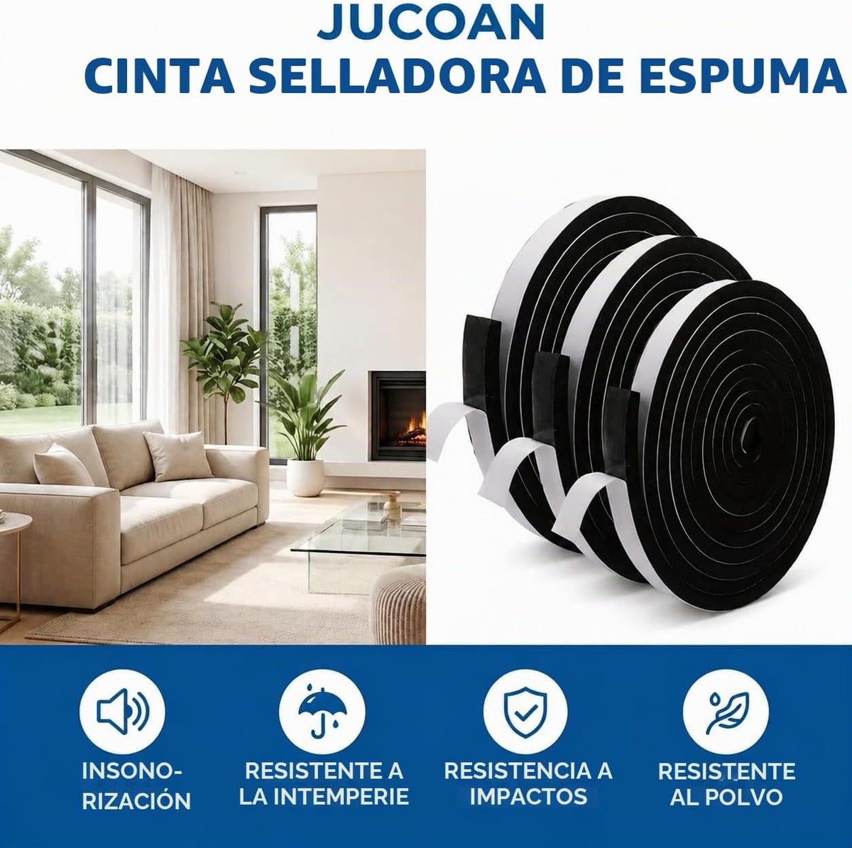 Jucoan Cinta aislante de espuma de 49 pies, cinta de sellado de esp...