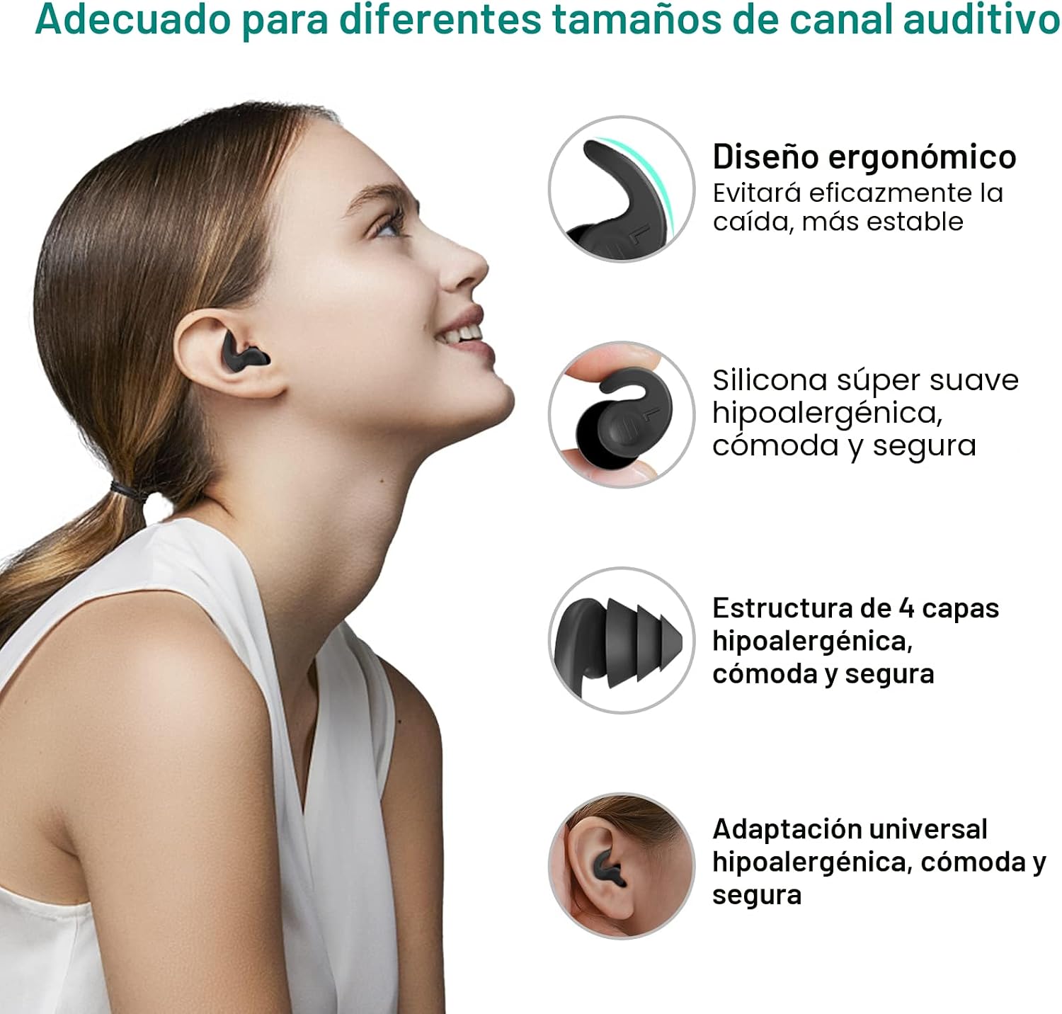 Tapones para los oídos de natación para adultos, 3 pares de tapones...
