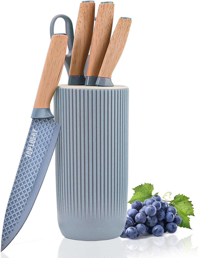 Juego de cuchillos de cocina, juego de 6 piezas de cuchillos azules...