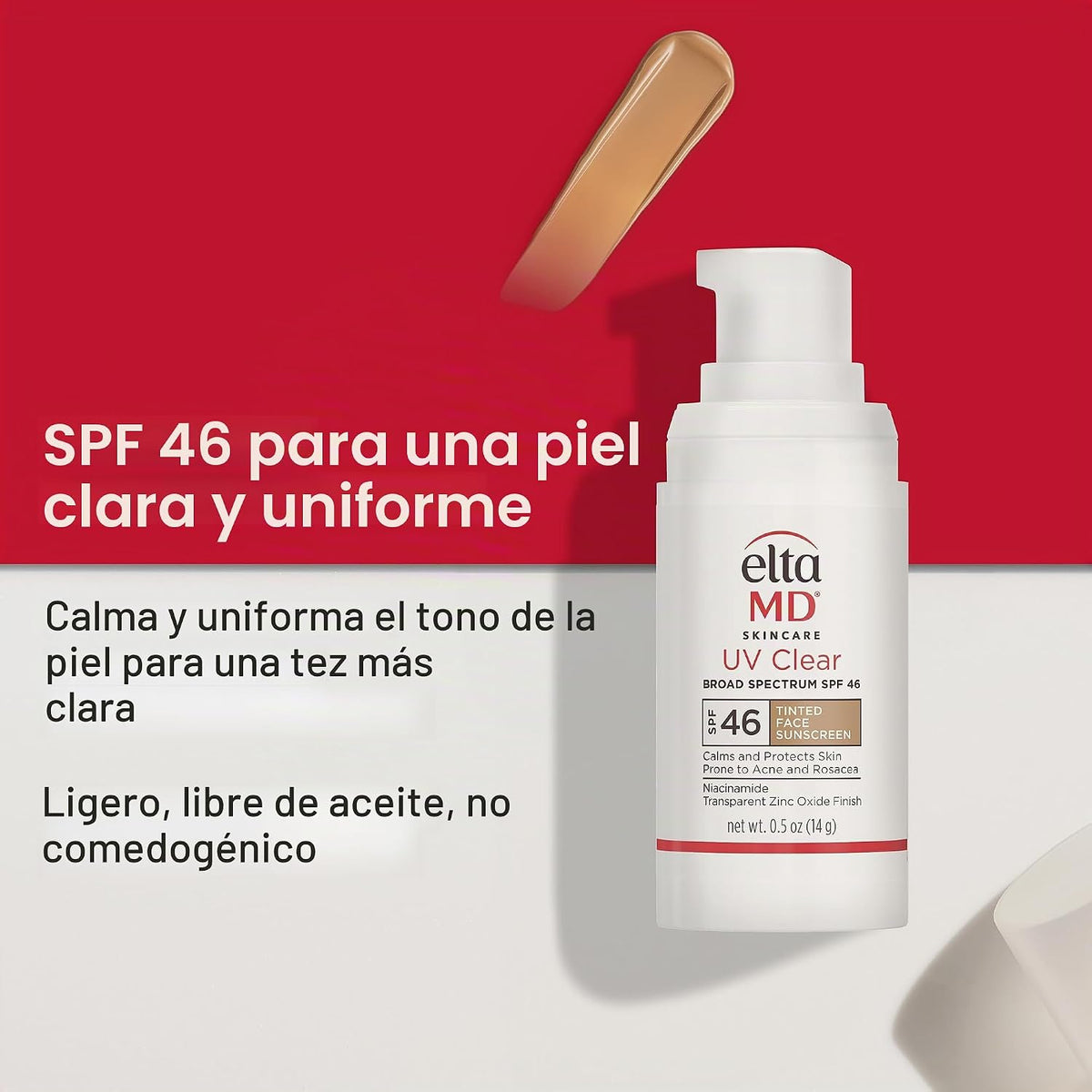 Protector solar facial transparente UV EltaMD con óxido de zinc, si...