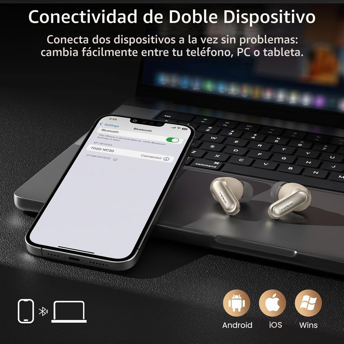 TOZO NC20 Auriculares inalámbricos con cancelación activa de ruido...