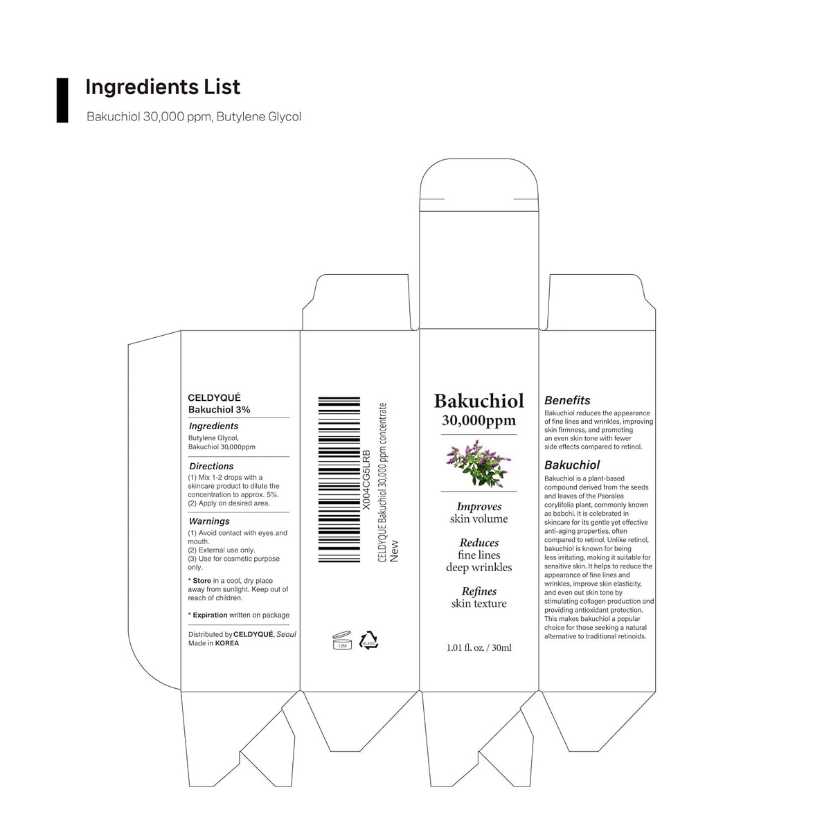 Concentrado de Bakuchiol Coreano para Mezclar DIY Suero 30,000 ppm...